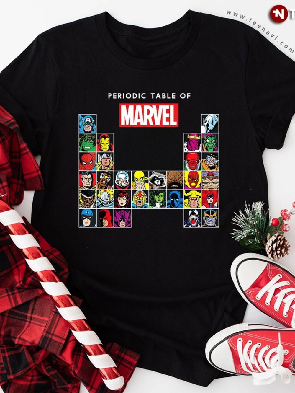 Marvel Superheroes Periodic Table Kids Black Size Small C/P Short Sleeve Tshirt